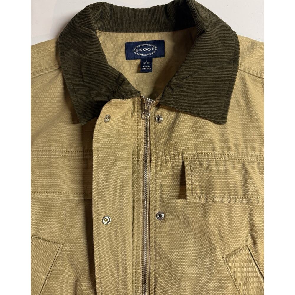 Scoop Barn Field Jacket Classic Tan Chore Zip Snap Brown Corduroy Collar Large - Picture 8 of 13